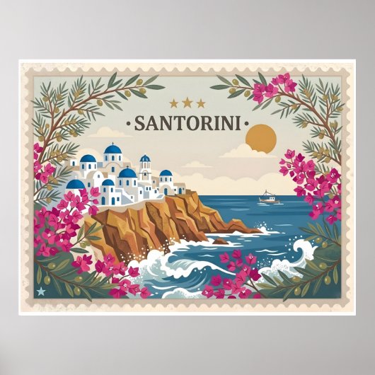 Alte Ansichtskarte Santorin Griechenland Reise Poster (Vorne)