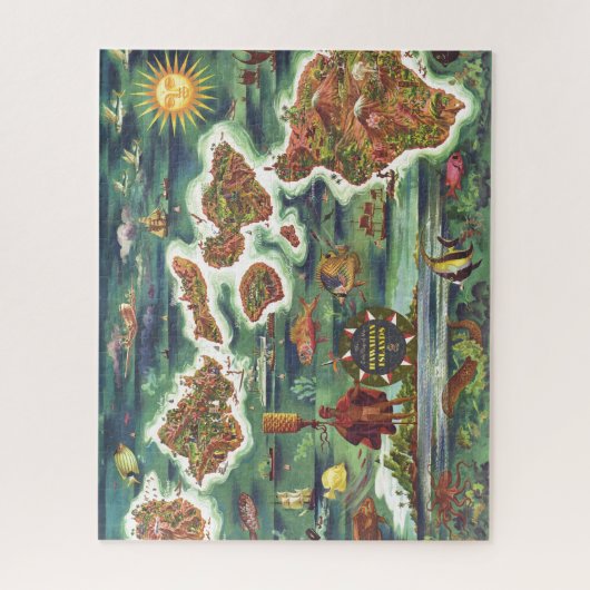 Alte antike Hawaiianische Inseln Karte Historisch Puzzle (Vertikal)