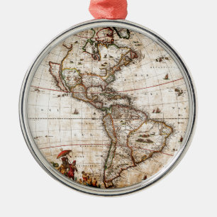 Alte Antike Nord- und Südamerika Karte Silbernes Ornament