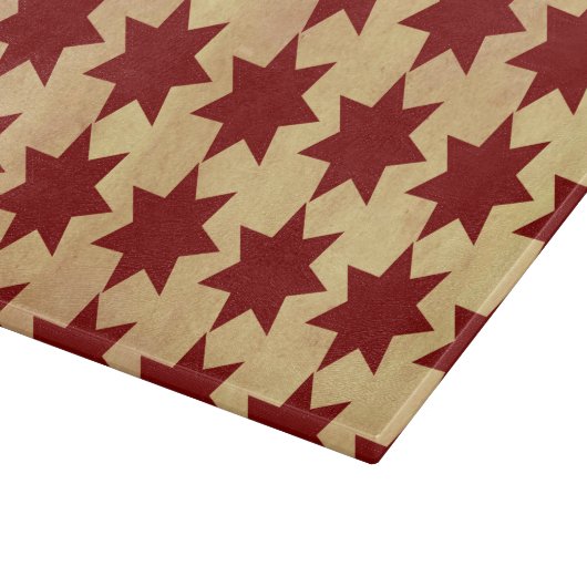 Alte antike rote Papiersteppdecke spielt Schneidebrett (Ecke)