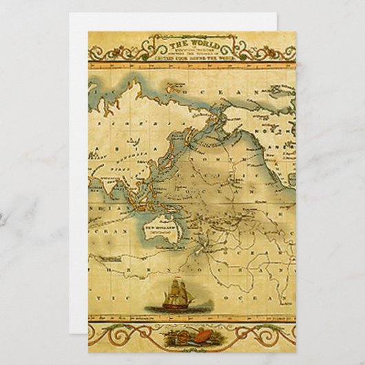 Alte antike Weltkarte Briefpapier (Vorne/Hinten)