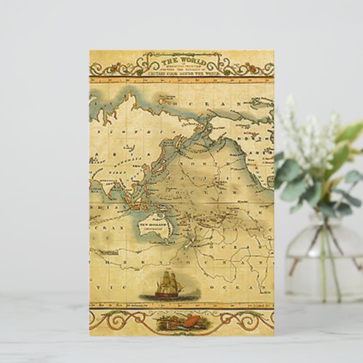 Alte antike Weltkarte Briefpapier (Stehend Vorderseite)