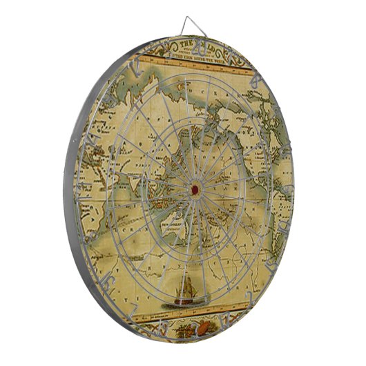 Alte antike Weltkarte Dartscheibe (Vorderseite Links)