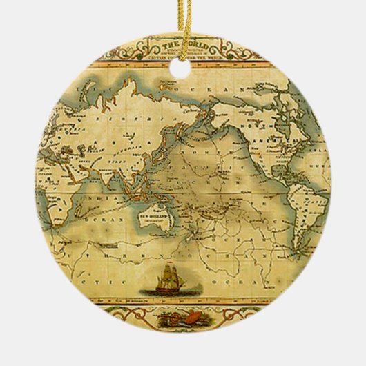 Alte antike Weltkarte Keramikornament (Vorne)