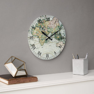 Alte antike Weltkarte von Pieter Goos, 1666 Große Wanduhr