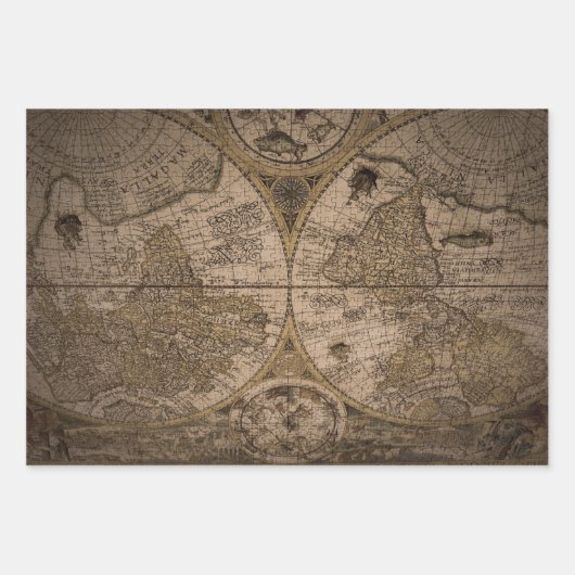Alte antike Weltkarten-Blatt Geschenkpapier Set (Vorderseite 2)