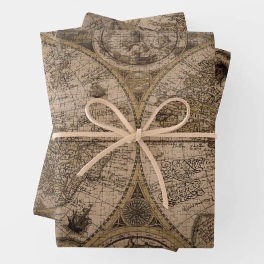 Alte antike Weltkarten-Blatt Geschenkpapier Set (Beispiel)
