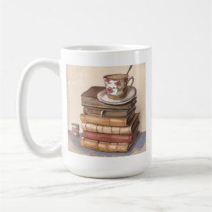 Alte Antiquitäten und Vintage-Bücher und eine Tass Kaffeetasse