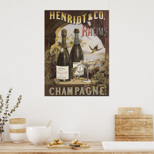 Alte Anzeige für Henriot & Co. Rheims Champagner Poster