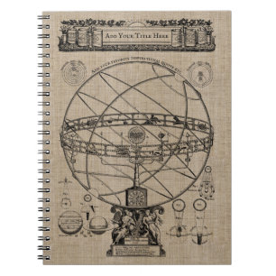 Alte Armilläre Sphere Spherry Astrolabe Burlap Notizblock