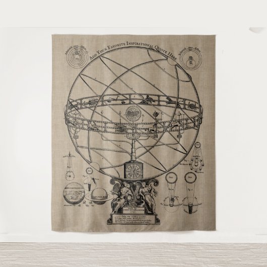 Alte Armilläre Sphere Spherry Astrolabe Burlap Ta Wandteppich (Vorderseite)