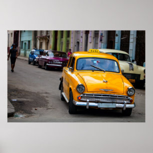 Alte Autos auf den Straßen von Havanna Poster