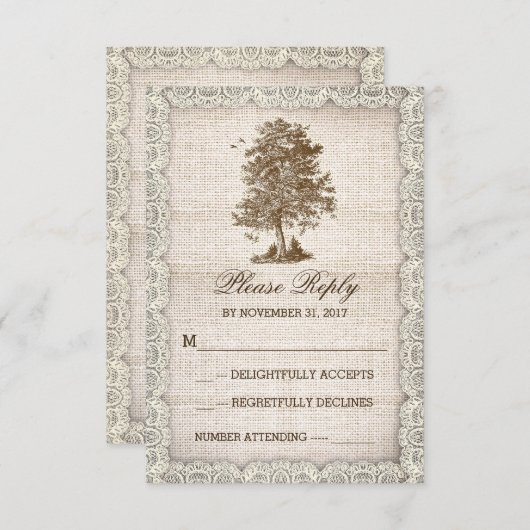 alte Baum rustikale Landhochzeit UAWG RSVP Karte (Vorne/Hinten)