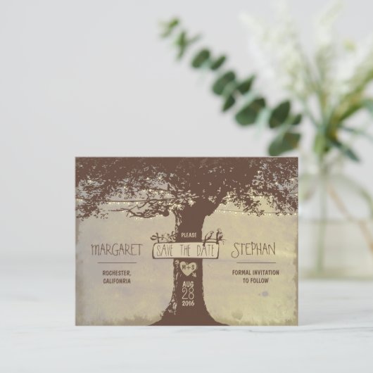 alte Baum- und Stringleuchten Save the Date Postka Ankündigungspostkarte (Stehend Vorderseite)