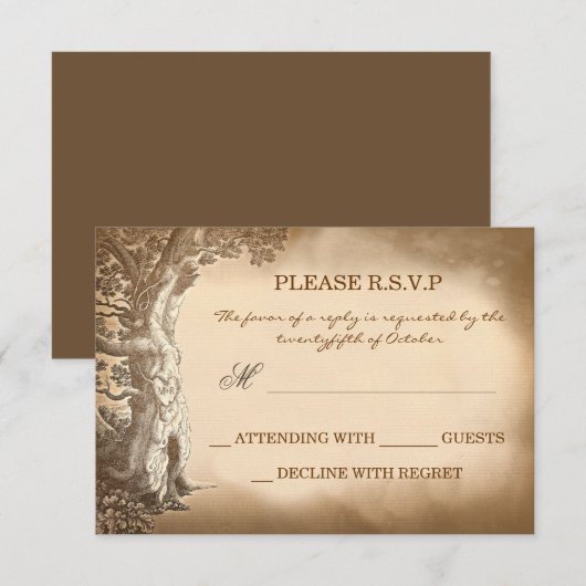 alte Baum Vintag rustikale Hochzeitskarten RSVP (Vorne/Hinten)