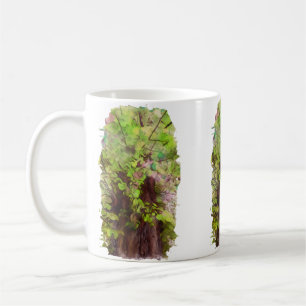 Alte Bäume dicke Zweige Grün und Lila Magie Kaffeetasse