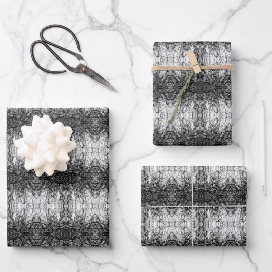 Alte Baumrinde Schwarz-Weiß-Foto-Musterdesign Geschenkpapier Set (Vorderseite)