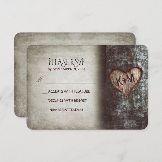 Alte Baumrustikale Hochzeitskarten RSVP (Vorne/Hinten)