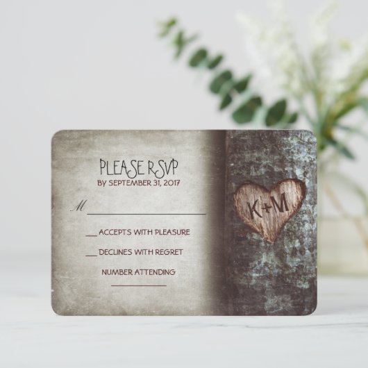 Alte Baumrustikale Hochzeitskarten RSVP Karte (Stehend Vorderseite)