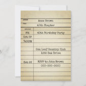 Alte Bibliothekskarte 40. Geburtstag Party Einladung (Vorderseite)