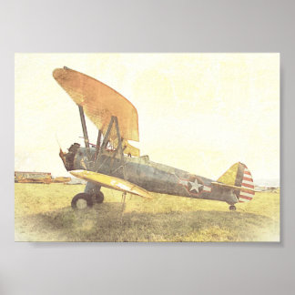 Alte Biplane Antikes Flugzeug Gelbe Archivierung Poster