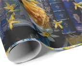 Alte blaue Bücher und gelbe Blüten Geschenkpapier (Rolleneckpunkt)