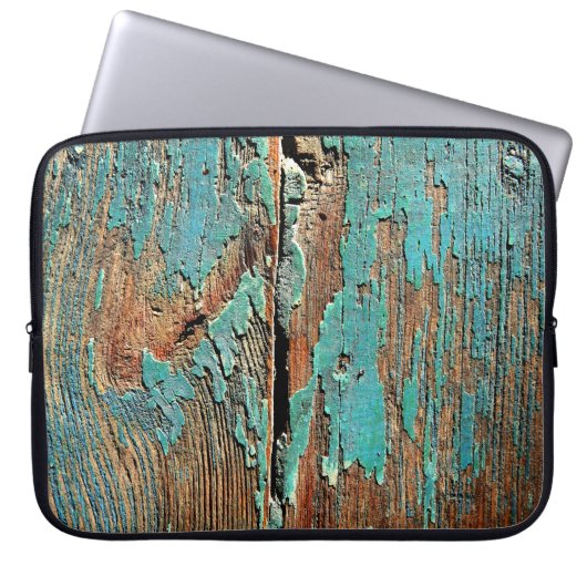 Alte blaue Farbe auf Holz Laptopschutzhülle (Vorderseite)