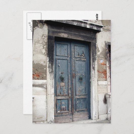 alte blaue Tür Postkarte (Vorne/Hinten)