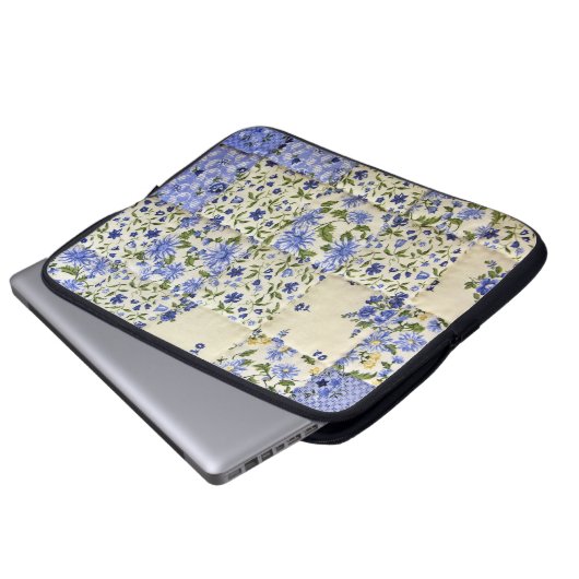 Alte Blauer Blumengeflecht Laptopschutzhülle (Vorne Knopf)