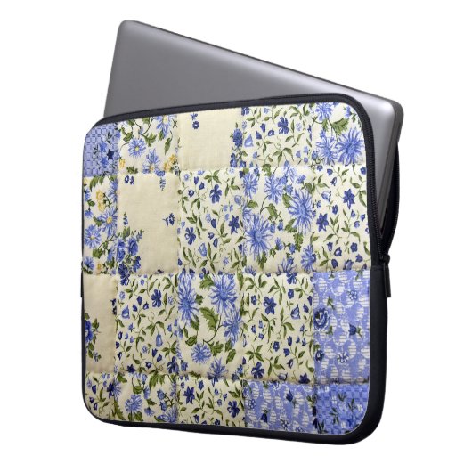 Alte Blauer Blumengeflecht Laptopschutzhülle (Vorderseite Links)