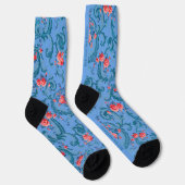 Alte Blumentapete in Blau und Rot Socken (Rechts)