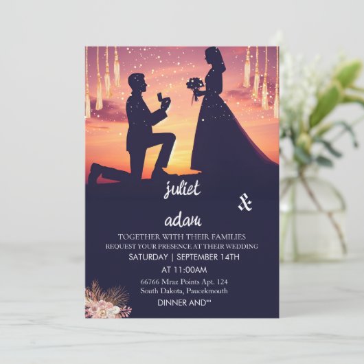 Alte boho rustikale moderne elegante Twilight Wedd Einladung (Stehend Vorderseite)