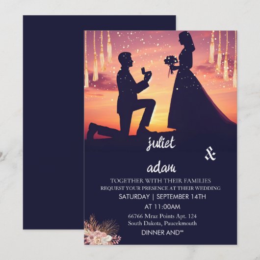 Alte boho rustikale moderne elegante Twilight Wedd Einladung (Vorne/Hinten)