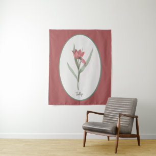 Alte botanische Cameo-Darstellung roter Tulpen Wandteppich
