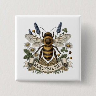Alte botanische Illustration zum Welttag der Biene Button