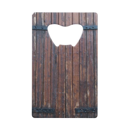 Alte braune Holztüren mit schwarzem Eisen unterstü Kreditkarten Flaschenöffner (Vorderseite)