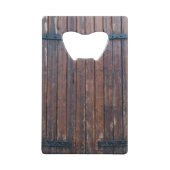 Alte braune Holztüren mit schwarzem Eisen unterstü Kreditkarten Flaschenöffner (Rückseite)