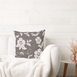 Alte, braune, Vintage weiße Blume Kissen