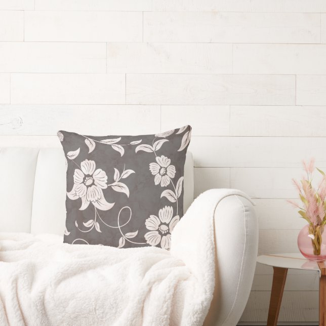 Alte, braune, Vintage weiße Blume Kissen (Liege)