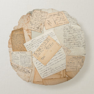 Alte Briefe, Handschriften, Vintage Postkarten, e Rundes Kissen