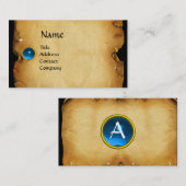 ALTE BROWN PARCHMENT, GEM STONE, MONOGRAMM blau Visitenkarte (Vorne/Hinten)