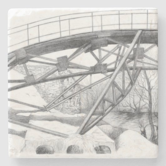 Alte Brücke. Bleistift zeichnend. Steinuntersetzer (Vorderseite)