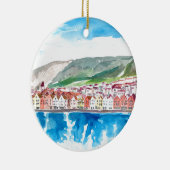 Alte Bryggen Hafen-Seeseite Bergens Norwegen Keramik Ornament (Rechts)