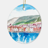 Alte Bryggen Hafen-Seeseite Bergens Norwegen Keramik Ornament (Links)