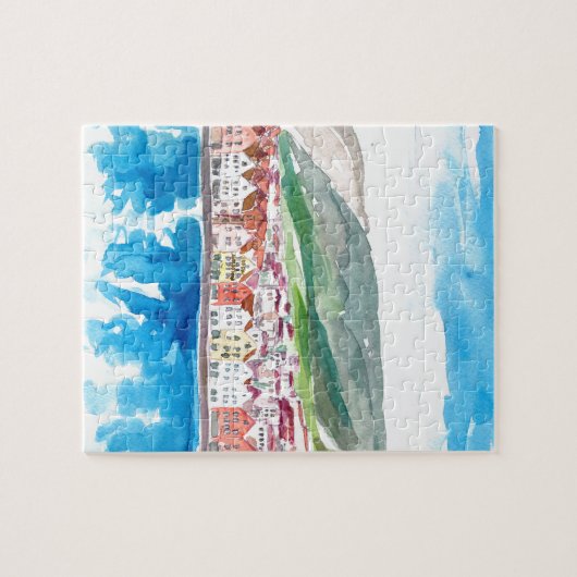 Alte Bryggen Hafen-Seeseite Bergens Norwegen Puzzle (Horizontal)