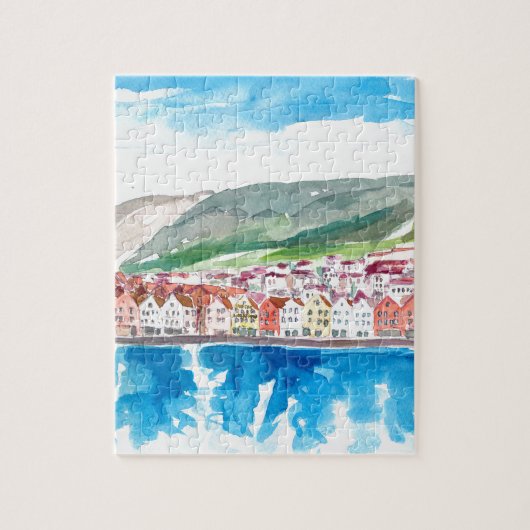 Alte Bryggen Hafen-Seeseite Bergens Norwegen Puzzle (Vertikal)