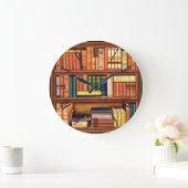 Alte Buch-Bibliotheks-Bücherregal-römische Wanduhr (Zuhause)