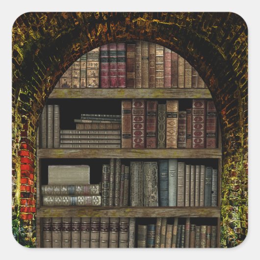 Alte Buchbibliothek Quadratischer Aufkleber (Vorderseite)