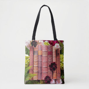 Alte Bücher & Burgund Blooms Tasche