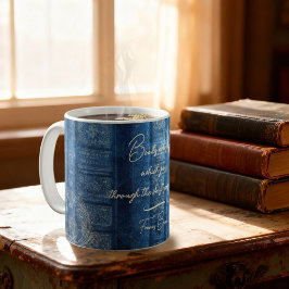 Alte Bücher - goldene Ornamente - blau  |  Kaffeetasse